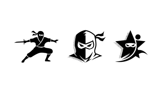 Silhouette Ninja Warrior Icons Set Collection.
