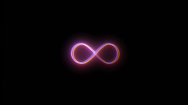 Neon glowing Infinity symbol icon video Animation on Black Background. infinity icon animation. Glowing infinity loop, neon energy flow in darkness. Eternity concept motion.