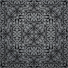 Fototapeta premium Floral pattern. Seamless vector background. Vintage wallpaper in the Baroque style. Gray and black ornament for fabric, wallpaper, packaging. Ornate Damask flower illustration