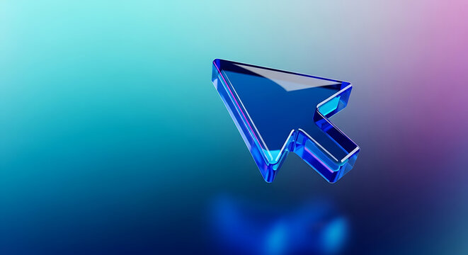 Transparent blue computer mouse cursor floating on gradient blue and pink background with computer technology interface internet transparent abstract gradient application browsing