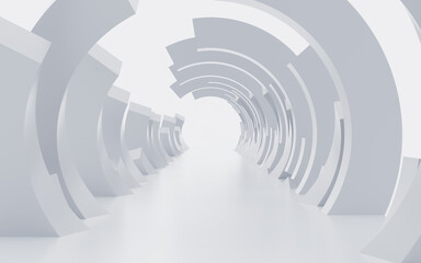 Naklejka premium Abstract white circular ring background tunnel, architectural wallpaper. 3d rendering.