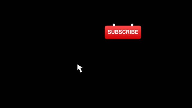 Subscribe button animation with mouse cursor clicking for channel growth and video engagement. Online content call to action with notification bell activation.
