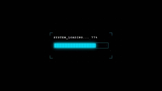 System Loading Progress Bar animation on a modern digital user interface. Futuristic tech screen showing data processing, software updates, or startup status.