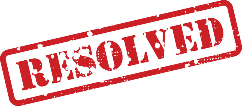 Red 'resolved' stamp illustration on white background problem solved concept