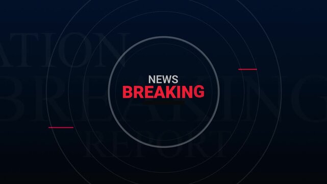Breaking News Template intro for TV broadcast news show program with 3D breaking news text and badge, scrolling text on screen