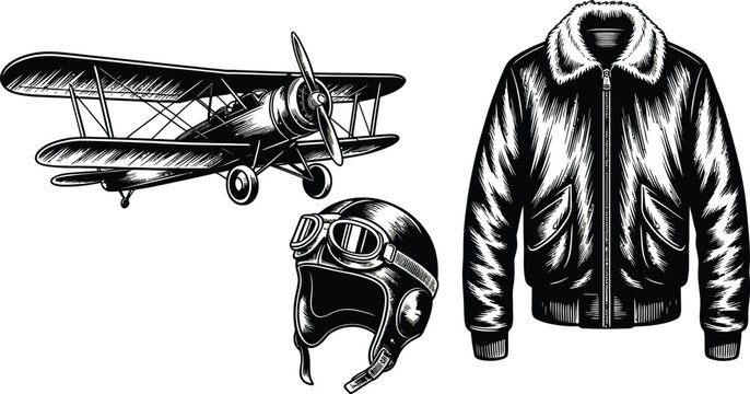 Vintage Biplane Pilot Gear and Jacket airplane aviation