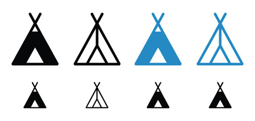 Camping tent icon set teepee wigwam outdoor adventure minimalist black white vector illustration © MDRifat
