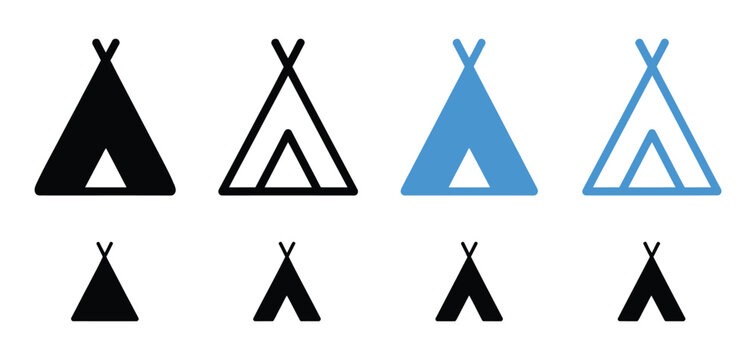 Tent icons collection camping teepee wigwam outdoor adventure simple black white vector illustration