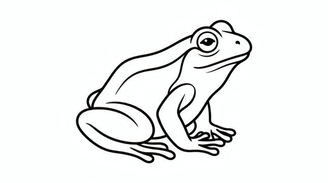 A Black And White Line Drawing Of A Frog The Frog Is Sitting On Its Hind Round