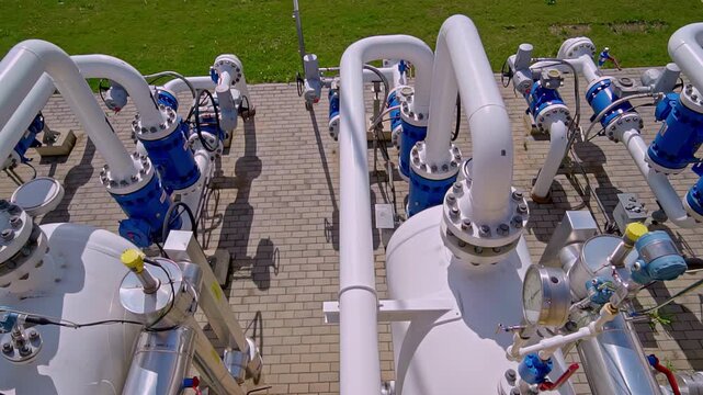 Industrial equipment at a natural gas storage and transportation facility