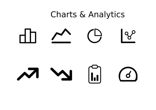 Charts and Analytics Line Icon Set &mdash; Bar Chart, Line Graph, Dashboard Vector Icons