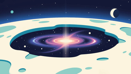 Illustration Of A Galaxy Reflected On A Futuristic Planet Surface Vector Design Template © Princess
