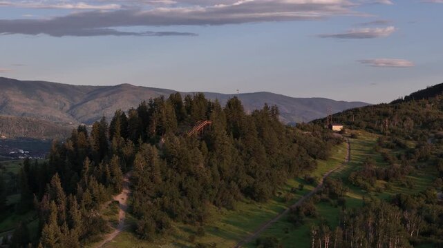 Drone Shot of Emerald Mountain Hiking Area Above Steamboat Springs Ski Resort, Colorado USA