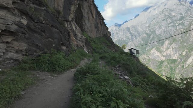 Action POV Walk on Tiger Leaping Gorge High Trail Yunnan China travel landscape