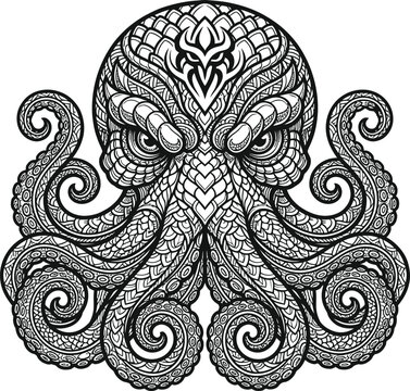 Black and white swirling animal pattern illustration