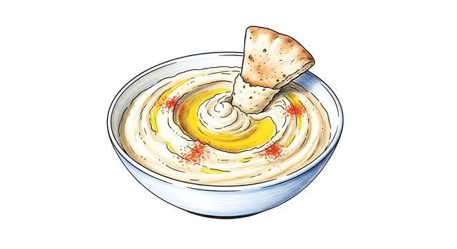 Creamy Hummus Dip with Fresh Pita Bread in Bowl.