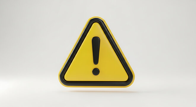 Yellow 3D warning sign icon with exclamation mark for alert and danger notification on gray background exclamation attention notification triangle important