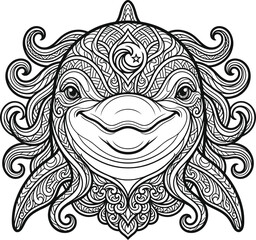 Fototapeta premium Majestic deer head silhouette with intricate tribal line art pattern in black and white