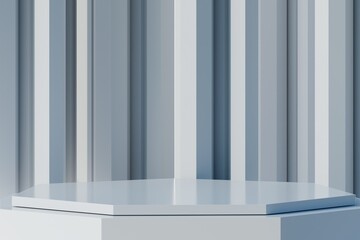 Fototapeta premium 3d white podium scene texture. minimalist concept. abstract background vertical panels product stage for product presentation. advertising for ecommerce product. 3d render.