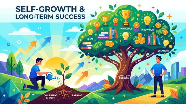 Self growth and long term success concept.