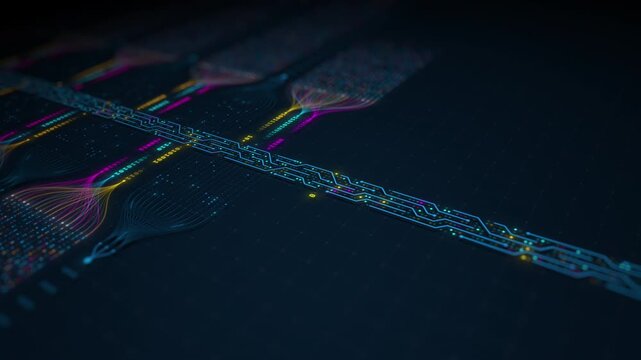 Artificial Intelligence neural network processing big data with binary code motion graphics seamless loop