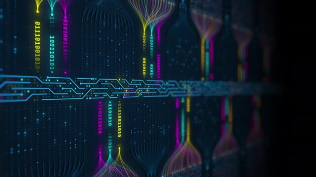 Artificial Intelligence neural network processing big data with binary code motion graphics seamless loop