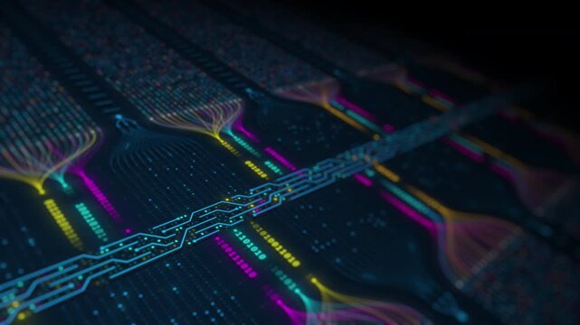 Artificial Intelligence neural network processing big data with binary code motion graphics seamless loop