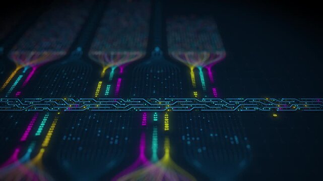 Artificial Intelligence neural network processing big data with binary code motion graphics seamless loop