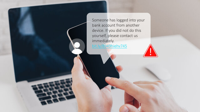 Warning message about bank account access from another device seen on a smartphone screen
