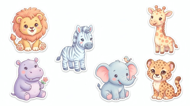 A Collection Of Six Cartoon Animals There Are Six Animals In Total Each Unique