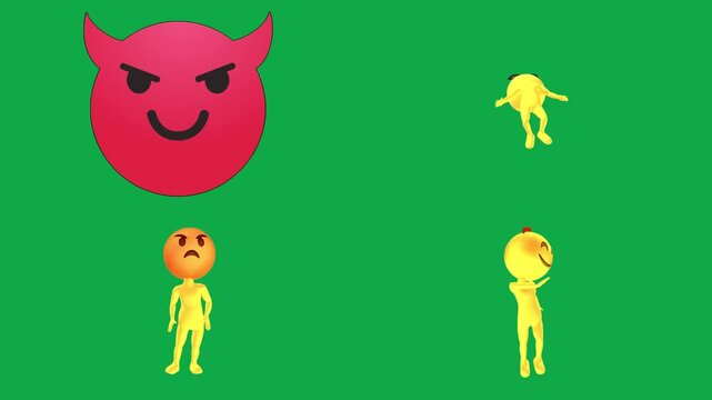 Devil Dance Figure Character animation on green screen chroma key background flat lighting no shadow flush edge isolated 3d clay model perfect compositing vfx asset high quality render animation