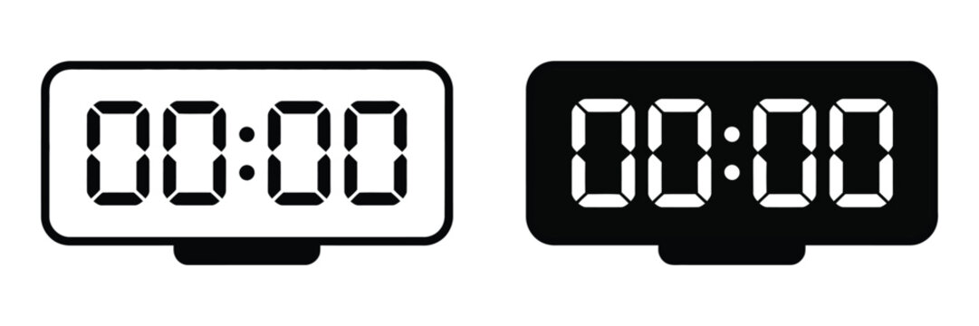 Digital clock timer icon set black and white time management countdown vector illustration
