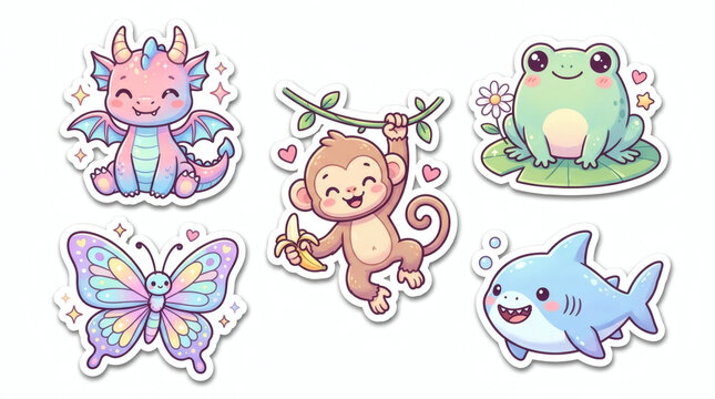 A Collection Of Six Stickers With Different Designs Each Sticker Has A