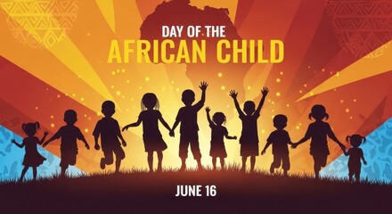 Obraz premium Day of the African Child celebration with diverse children silhouettes