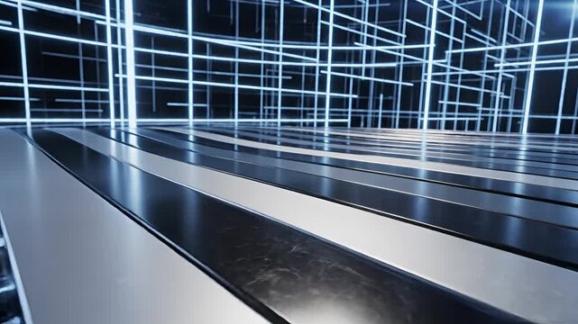 Futuristic Digital Grid and Metallic Surface Abstract Background.
