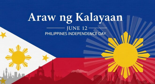 Philippine Independence Day celebration with national flag and sun rays design