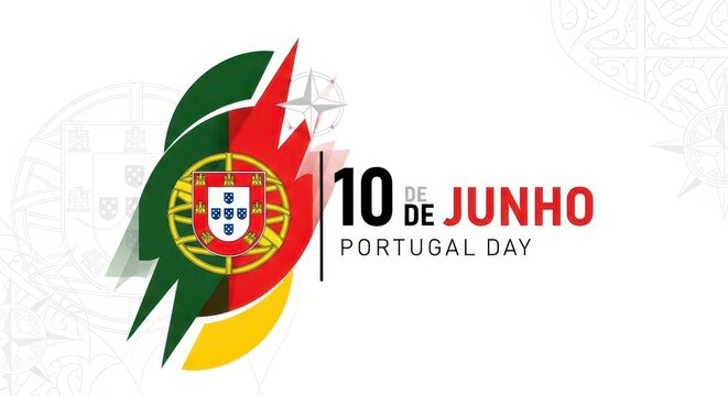 Portugal national celebration emblem with waving flag and date for cultural event on transparent background
