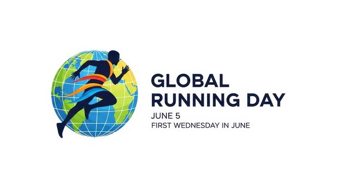 Global Running Day celebration poster with athletic runner and world map in vibrant colors