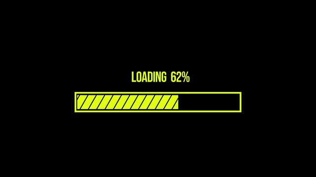 Green loading bar increases from 6 percent to 100 percent on a black background.