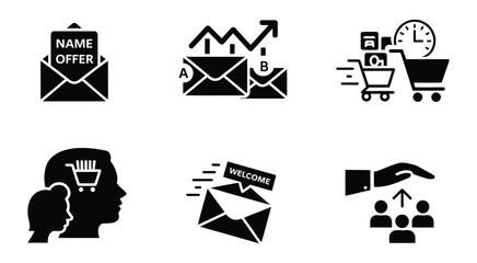 Digital marketing icons set email campaign A/B testing shopping cart vector illustration © MDRifat
