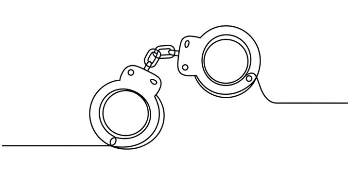 Handcuffs continuous line drawing, minimalist vector illustration