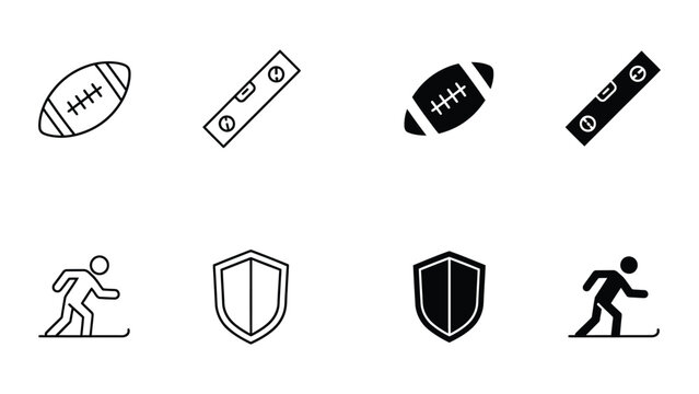 Contrast of icons depicting balance, protection, and action in sports and security contexts