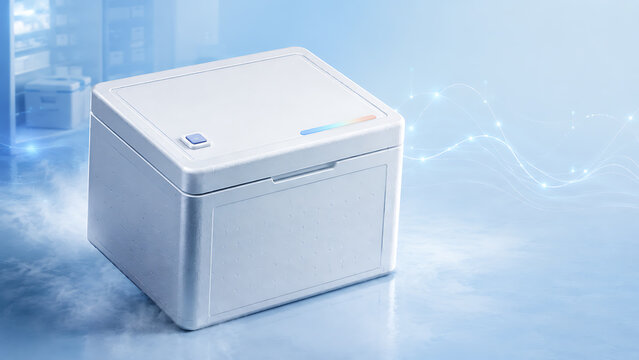Modern white insulated logistics storage container for cold chain shipping with container logistics shipping insulated transport delivery technology pharmaceutical tracking