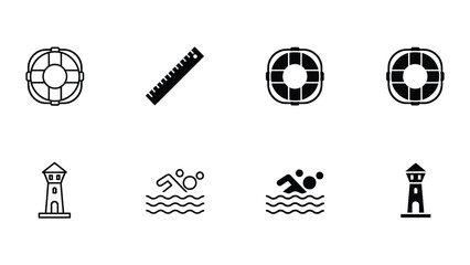 Assorted icons related to maritime safety and swimming activities © S2k