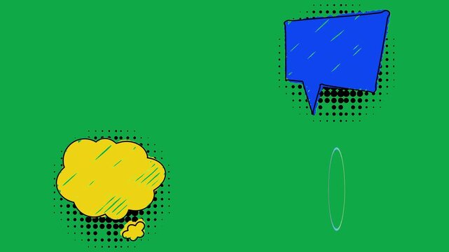Flash Blue Cloud Quote animation on green screen chroma key background flat lighting no shadow flush edge isolated comic pop art bubble overlay element asset perfect compositing vfx high quality