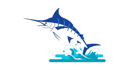 Obraz premium Blue Marlin Leaping Out of Water, Dynamic Ocean Wave Splash