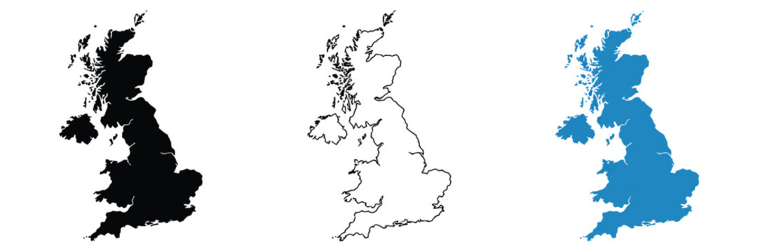 United Kingdom map outline silhouette vector illustration black detailed UK map design