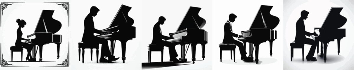 Vector silhouette of person playing piano © FirdianKrisna