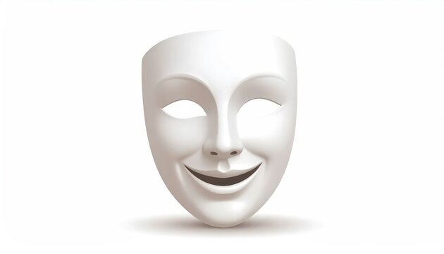 Smiling white theater mask representing the comedy genre.