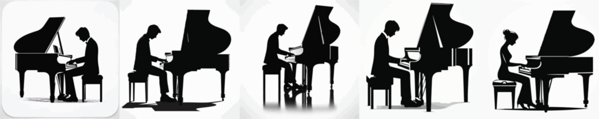 Vector silhouette of person playing piano © FirdianKrisna